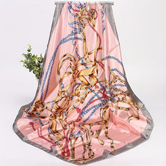Satin Vintage Chain Print Bandana Shawl Square Scarf