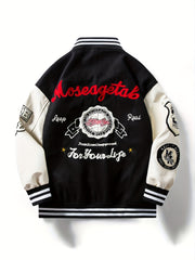 Men's Embroidery Varsity Jacket Button Up Spring Fall Baseball