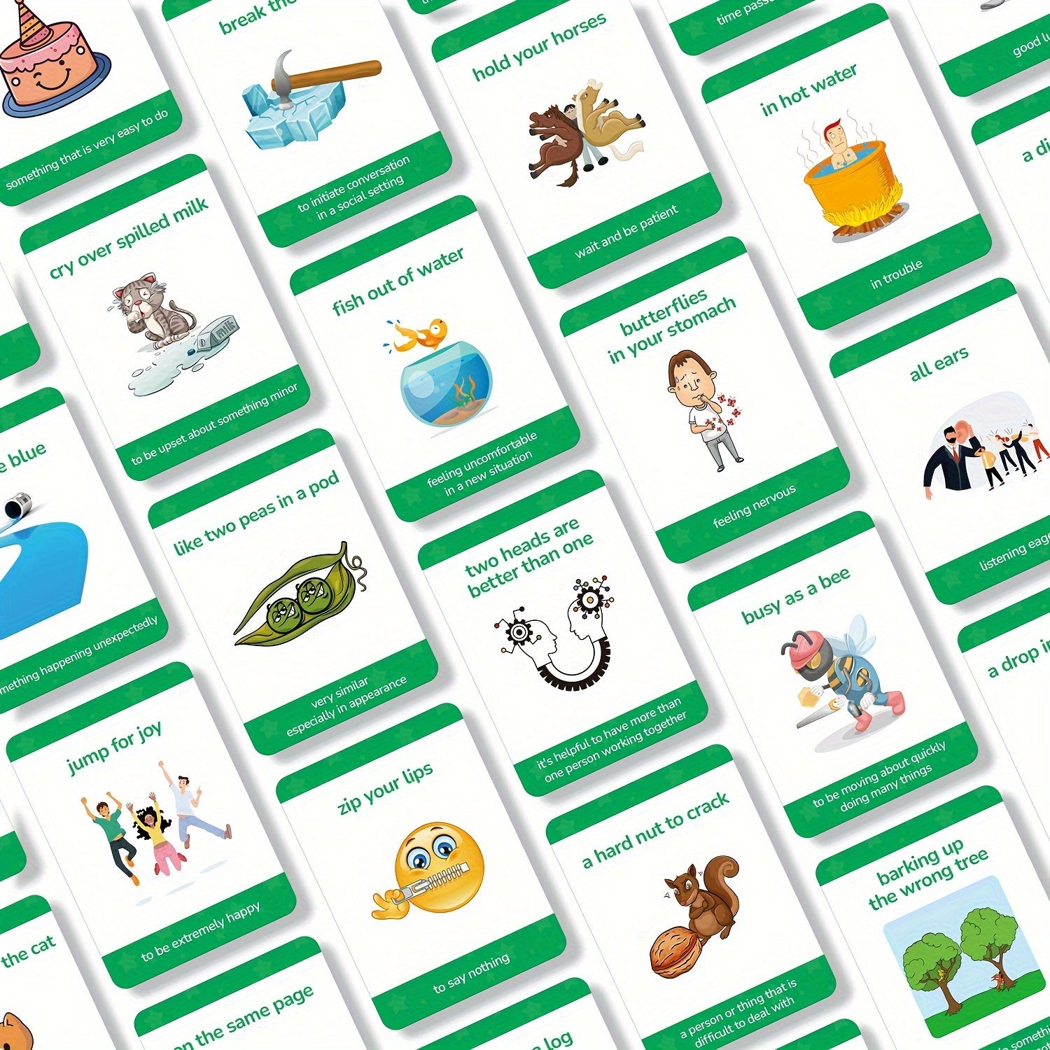15pcs English Idioms & Proverbs Flashcards Set Ages 3 Educational Tools