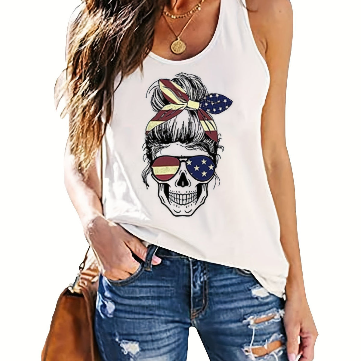 Skull Print Tank Top Sleeveless Casual Racerback