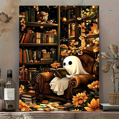 DIY Digital Painting Kit Library Scene Ghost Reading Autumn Canvas Home Decor