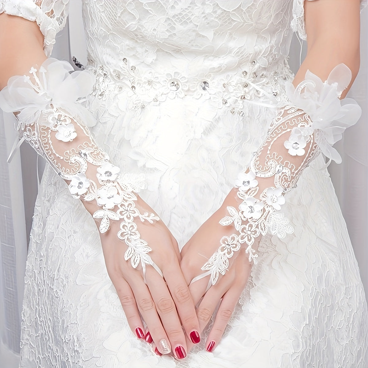Women's Lace Floral Bridal Gloves for Wedding Prom Formal Events
