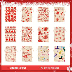 Christmas Print Bouquet Pocket Draw String Gift Bag