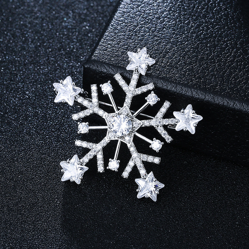 Micro Paved Zirconia Snowflake Brooch