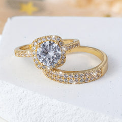 2pcs Shining Gemstone Promise Rings Silver Plated Dainty Jewelry