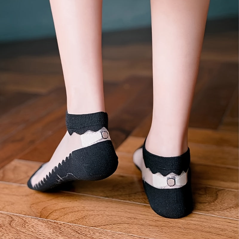 5 Pairs Contrast Mesh Low Cut Ankle Socks Women's Stockings