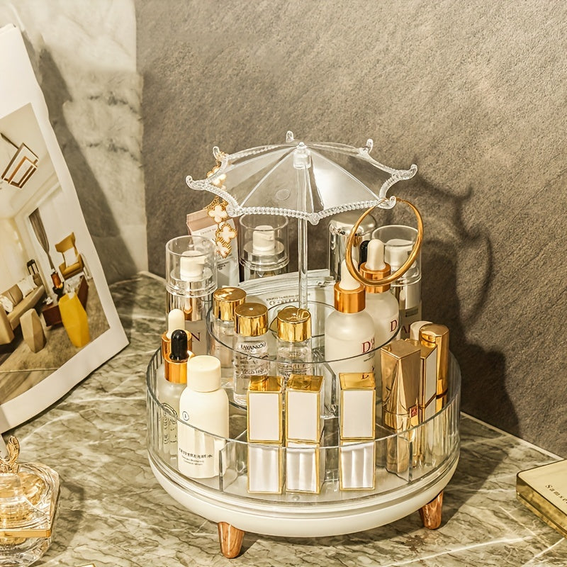 360 Degree Rotating Makeup Organizer Clear Rotatable Cosmetic Storage Box