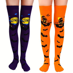 Bat Print Thigh High Socks Halloween Party Over The Knee Stockings