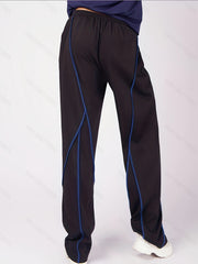 Plus Size Casual Pants Women's Plus Stitching Drawstring Straight Leg Trousers