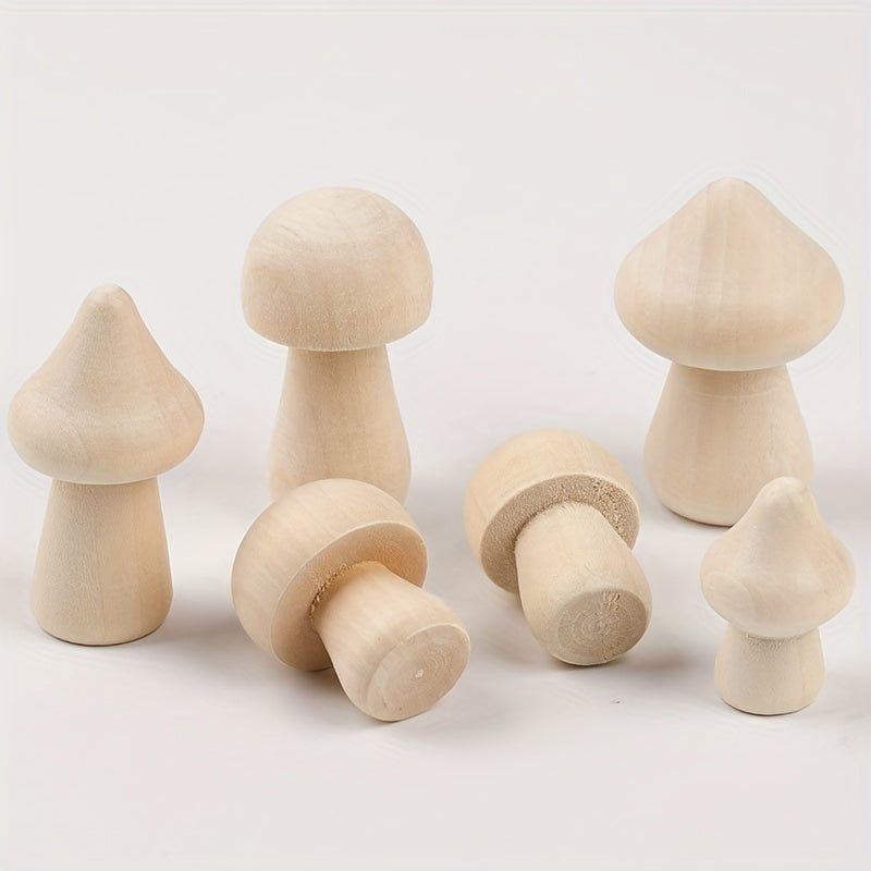 6pcs Kids' Painted Wooden Mushroom Ornaments DIY Educational Doodle Wood