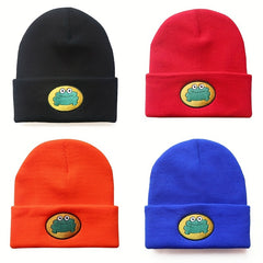 Warm Knit Beanie Hat with Cartoon Frog Pattern for Men Women
