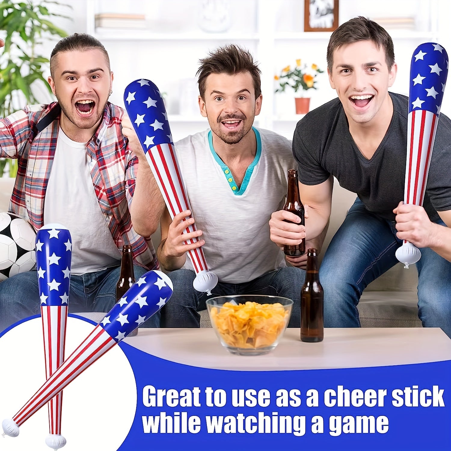 Inflatable Baseball Bat with American Flag, 33-46 Inch, Patriotic Fun
