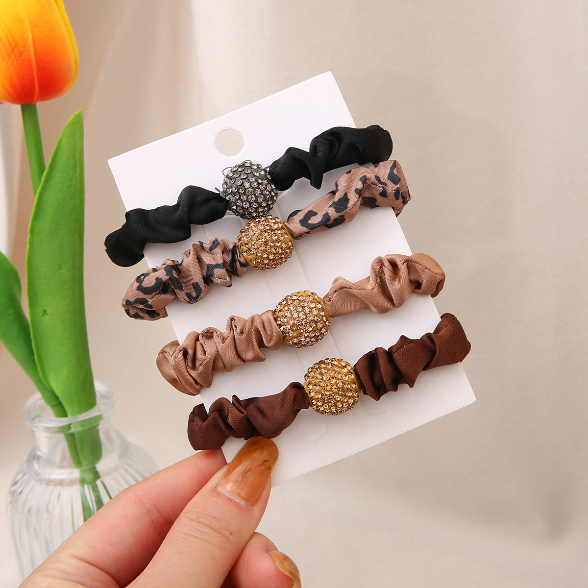 Rhinestone Hair Tie 1 Pack - Fabric