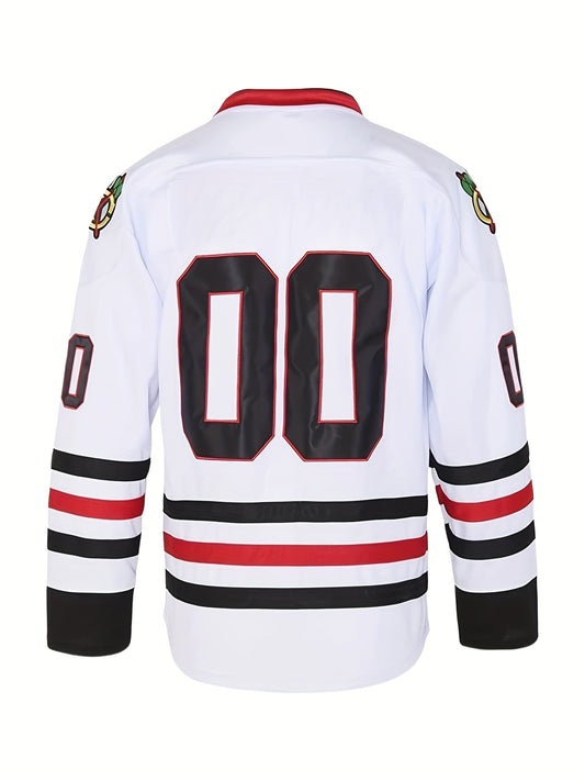 Men's 00 Embroidery Ice Hockey Jersey Vintage Striped V Neck Long Sleeve