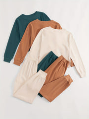 3-Piece Lounge Set Crew Neck Top & Lace Up Pants