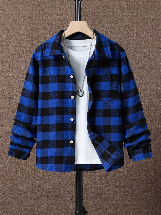Boys Plaid Shirts Long Sleeve Button Down Tops Outwear Spring Fall