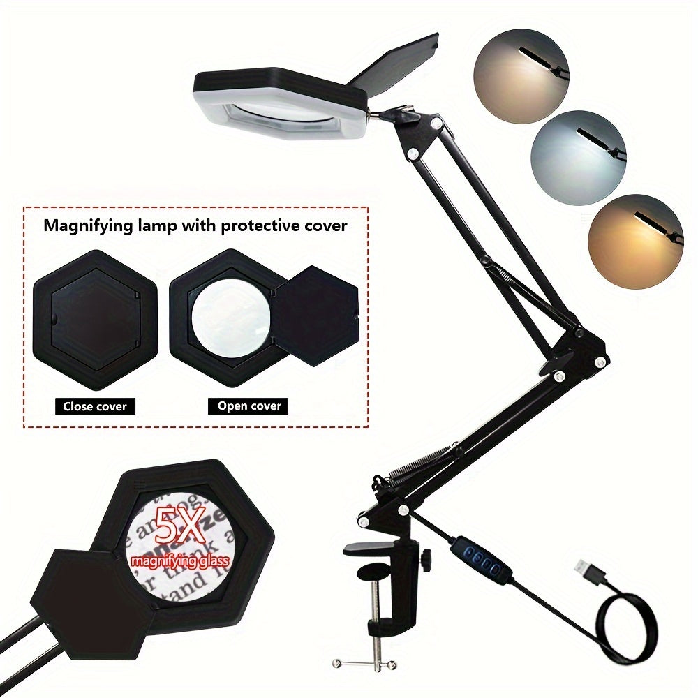 LED Clamp Magnifying Lamp With Cover Metal Magnifying Lamp With Stand