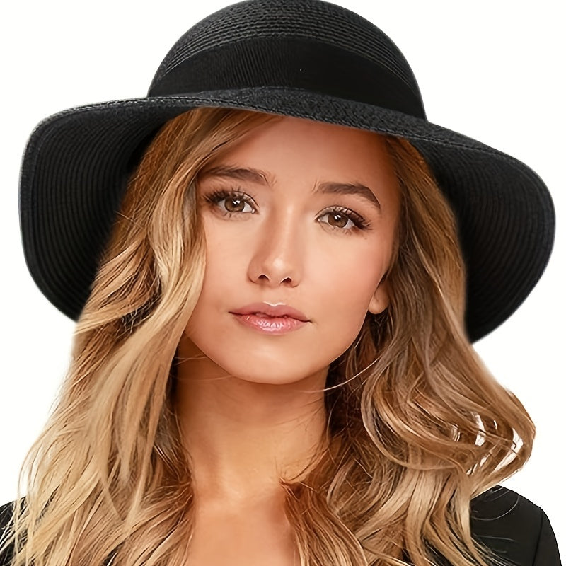 Straw Sun Hat with Ribbon Bowknot Decor for Women