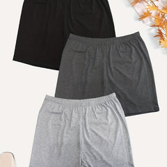 Solid Elastic Waist Shorts 3 Pack Wide Leg Casual Workout Versatile Shorts