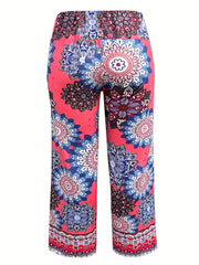 Women's Plus Colorblock Geometric Print Wide Leg Pants