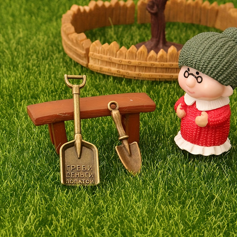 Mini Metal Shovel and Iron Spade Set for Dollhouse Gardening Tools
