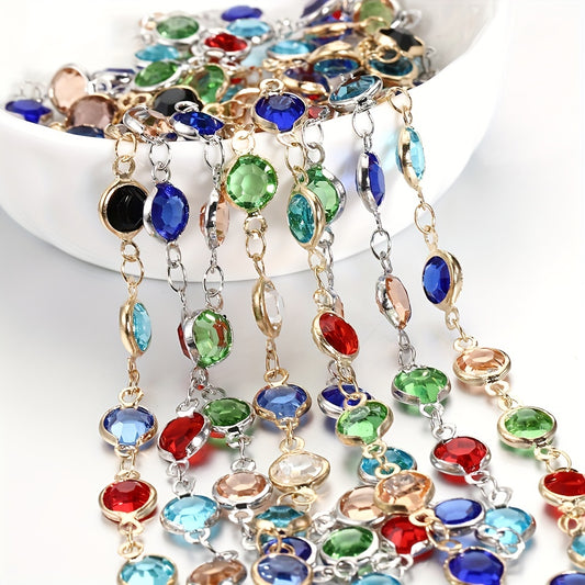 1 Meter Mixed Crystal Zircon Bezel Charms Beads Chain DIY Necklace Bracelet