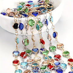 1 Meter Mixed Crystal Zircon Bezel Charms Beads Chain DIY Necklace Bracelet