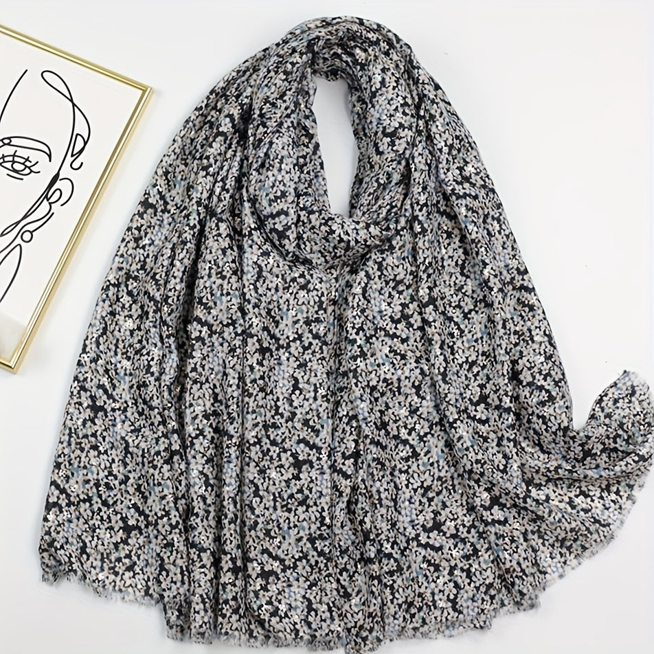 Hot Stamping Floral Scarf Boho Frayed Edge Shawl