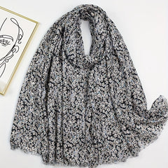 Hot Stamping Floral Scarf Boho Frayed Edge Shawl