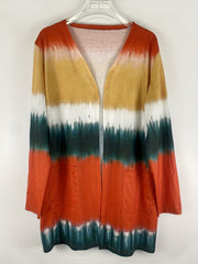  Colorblock Open Front Cardigan With Pockets