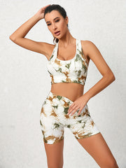 Tie Dye Workout Yoga Set Crop Tank & High Waist Shorts Activewear