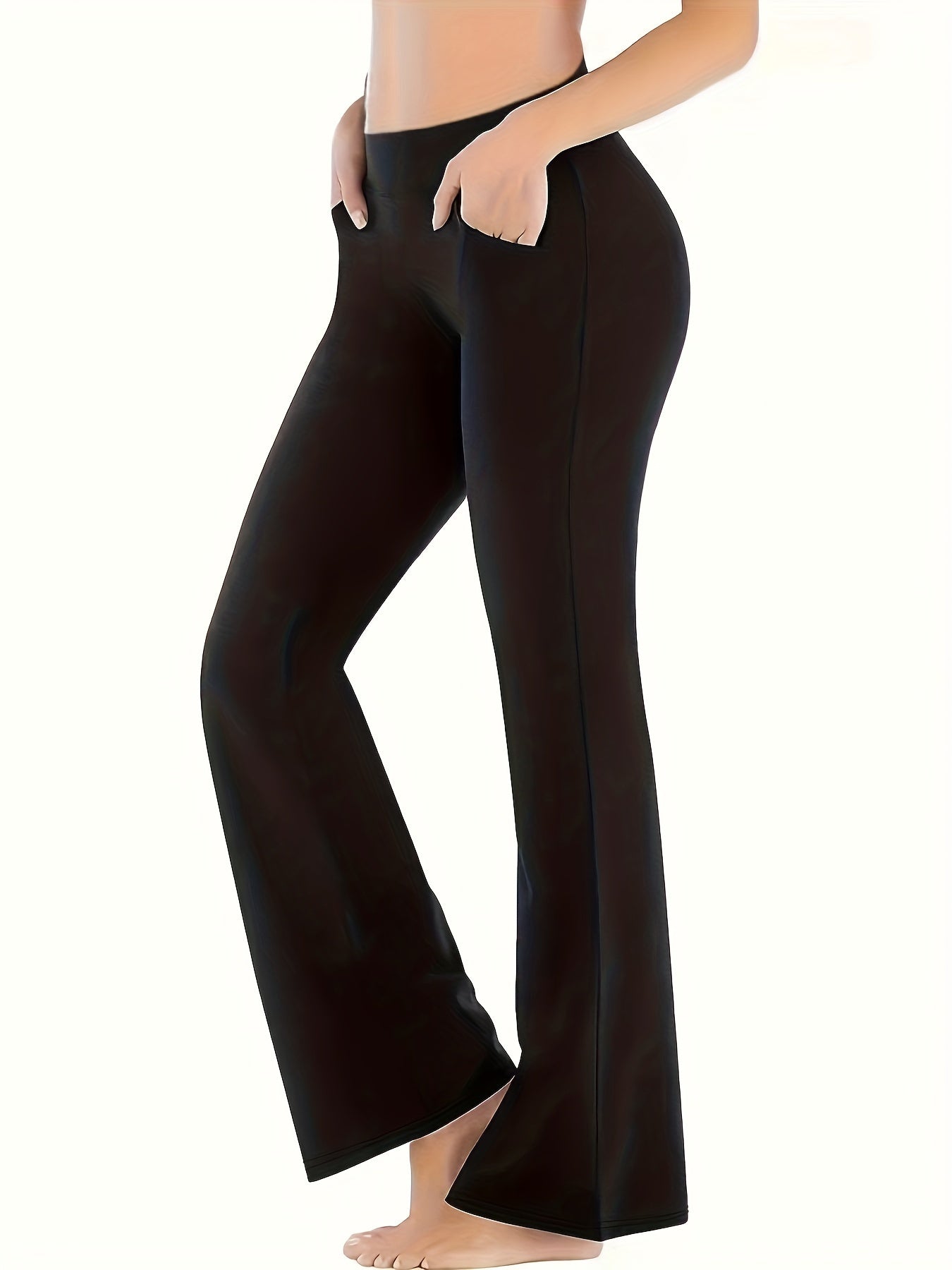  High Rise Flared Leg Trousers With Pockets