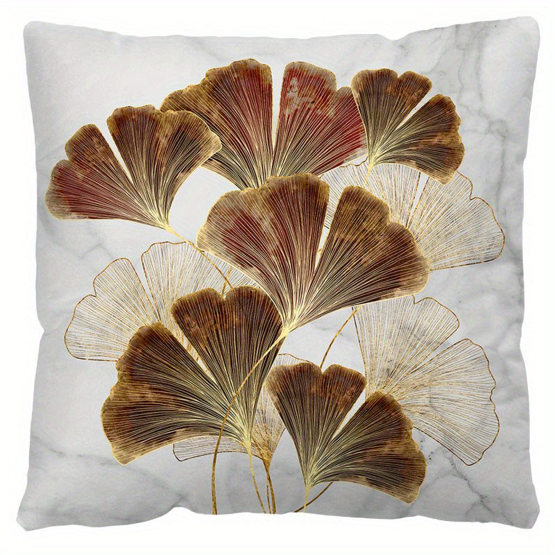 Short Plush Ginkgo Leaf Pillow Cover Digital Printed Nordic Pillowcase 18x18