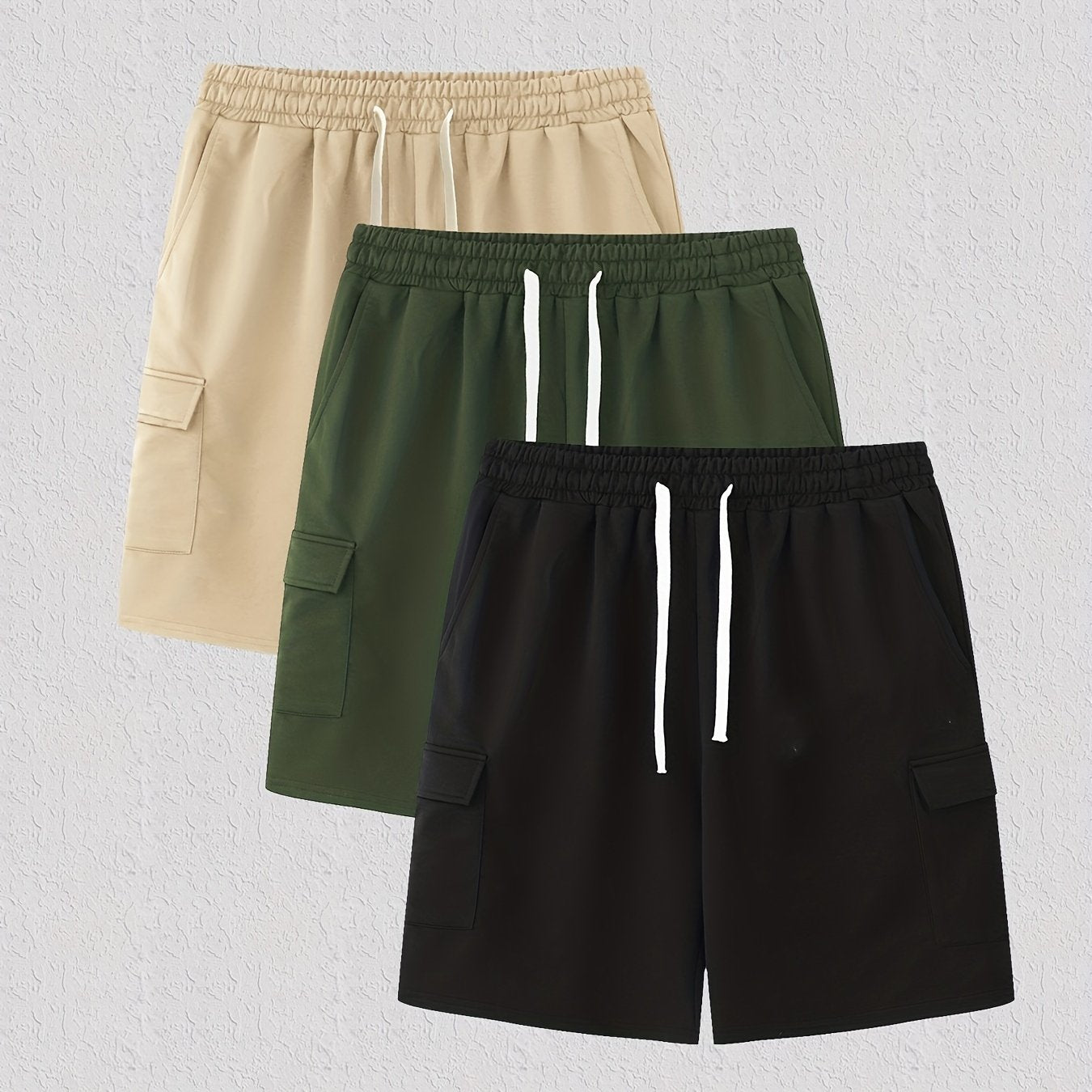 Men's Drawstring Cargo Shorts Solid Waist Pocket Classic Casual
