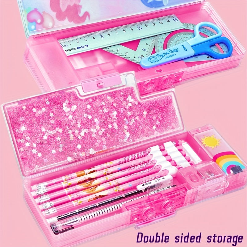Pink Rabbit Pattern Quicksand Stationery Box with Password Lock