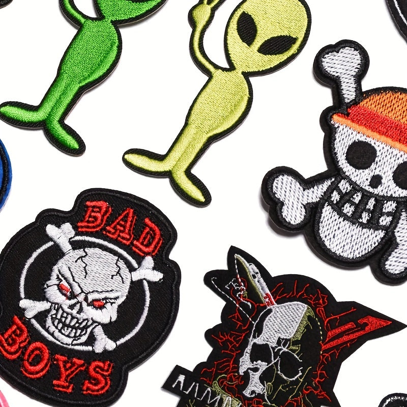 Skull Full Embroidery Novelty Patches - Punk Style Clothes Decoration