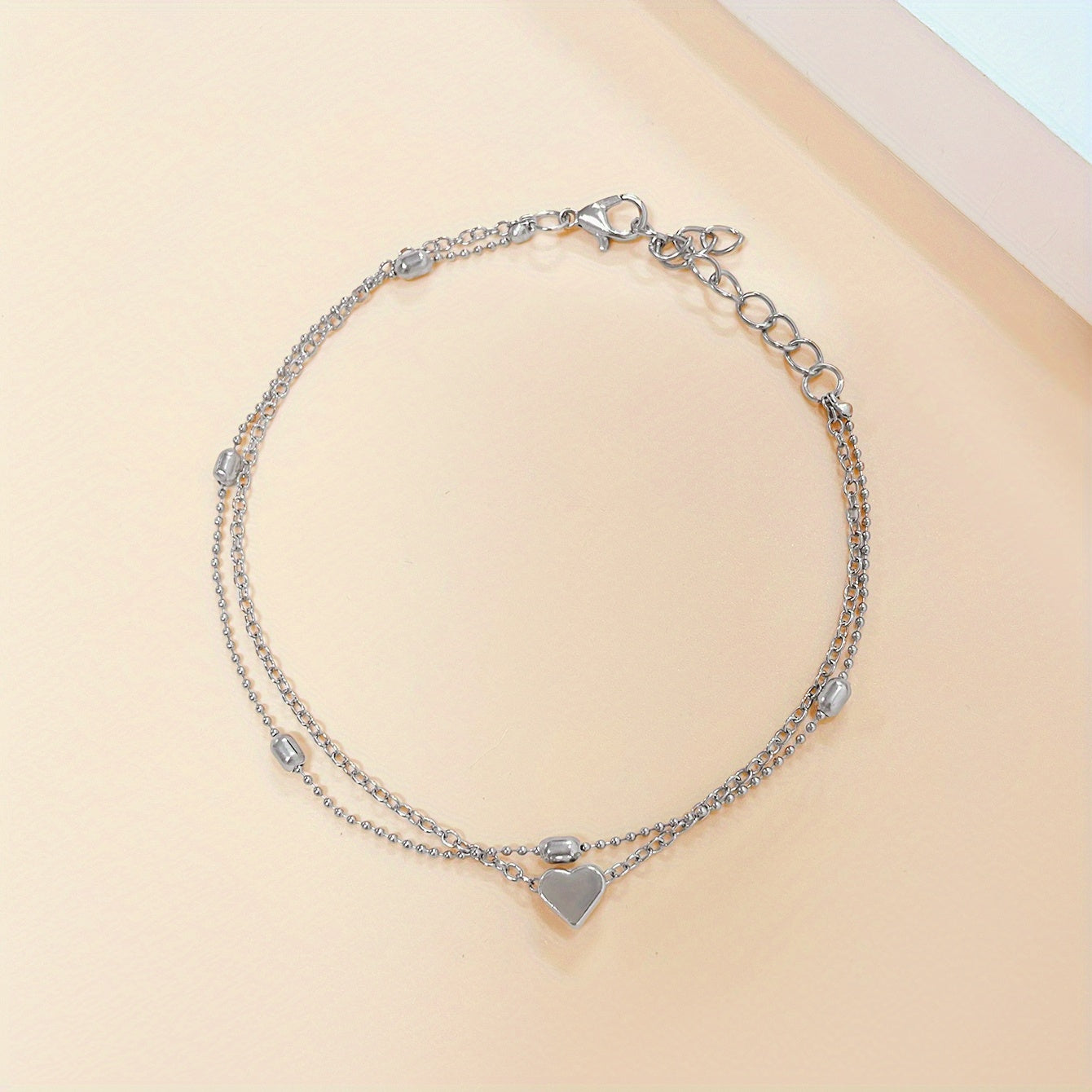 Mini Love Heart Thin Chain Anklet Double Layers Ankle Bracelet
