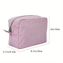 Seersucker Makeup Bag Large Capacity Travel Toiletry Case Zipper Closure