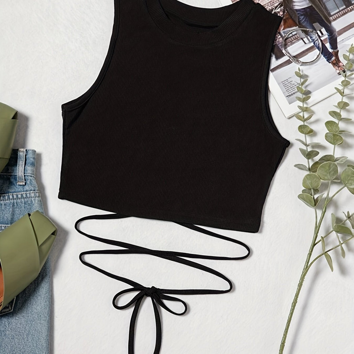 Sexy Lace Up Tie Back Tank Top Womens Crop Top