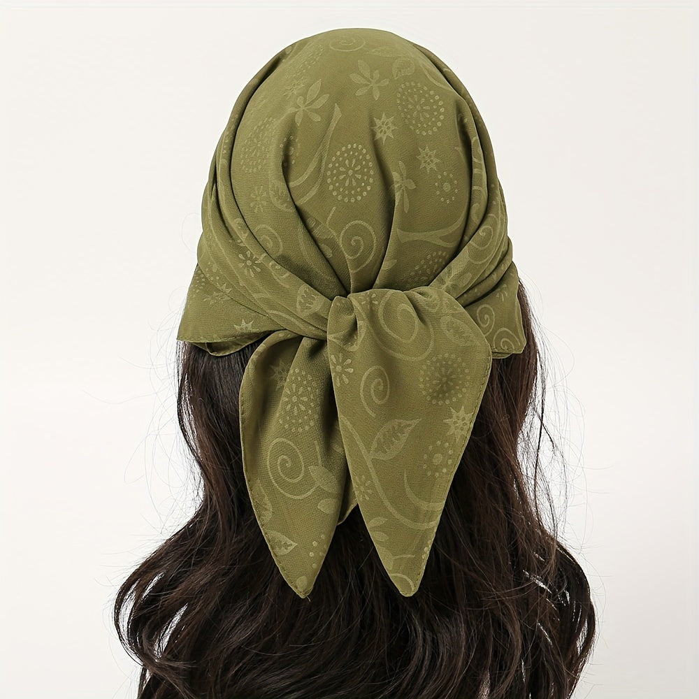 Embossed Chiffon Square Scarf Solid Bandana Head Wrap Neckerchief