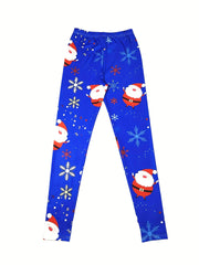 Christmas Santa Claus Print Leggings Elastic Waist Skinny Leggings