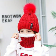 2pcs Beanie & Scarf Set Winter Warm Pompom Knit Hat & Ribbed Loop Scarf