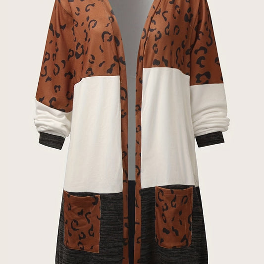  Colorblock Leopard Pattern Cardigan