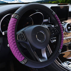 Car PU Leather Steering Wheel Cover with Artificial Diamonds