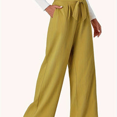  Women's Tie Front Wide Leg Trousers With Pockets