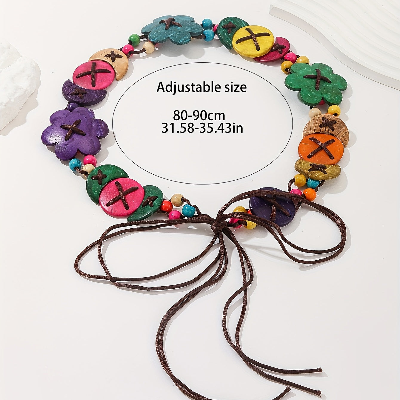 Coconut Shell Flower Braid Belt Lace Up Sash Decorative Girdle