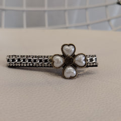 Faux Pearl Lucky Clover Hair Clip Rhinestone Chain Sweet Hair C