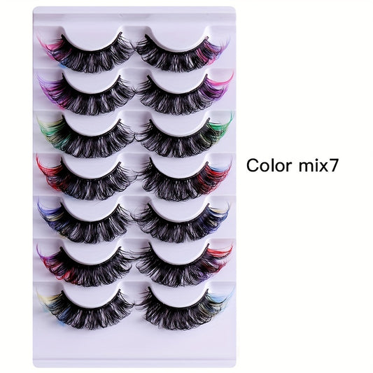 7 Pairs DIY False Eyelashes 6D Curly Soft Bushy Colored Perfect Fitting