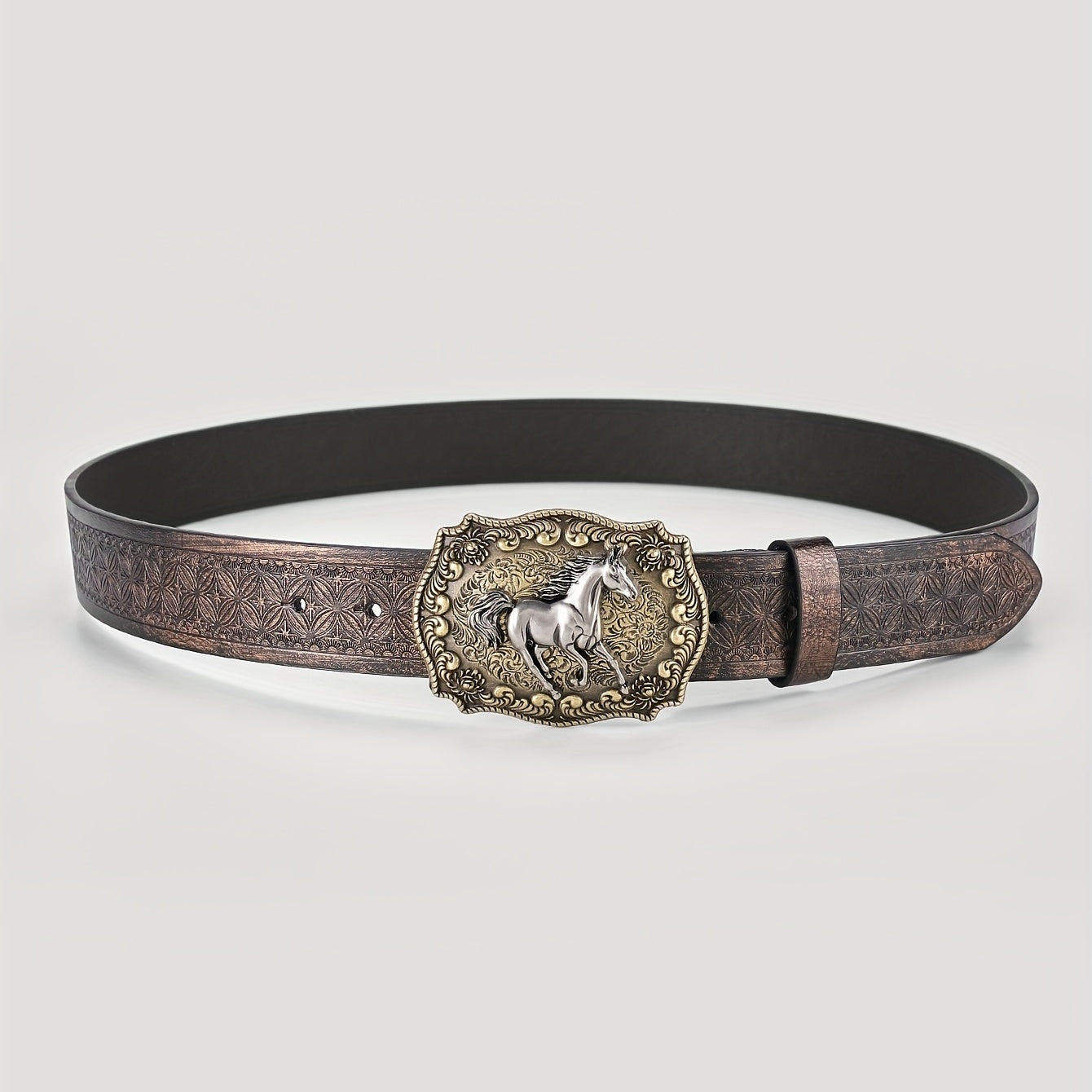 Men's Horse Belt PU Leather Floral Belt Casual Jeans Western Cowboy Waist Strap