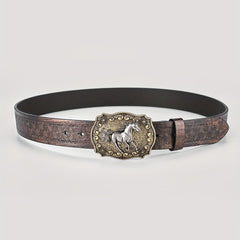 Men's Horse Belt PU Leather Floral Belt Casual Jeans Western Cowboy Waist Strap